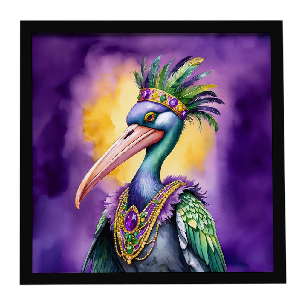 Pelican Mardi Gras Framed Metal Print Bathroom, Kitchen, Office, Home Decor Wall Art Ready to Hang, Square, 8X8
