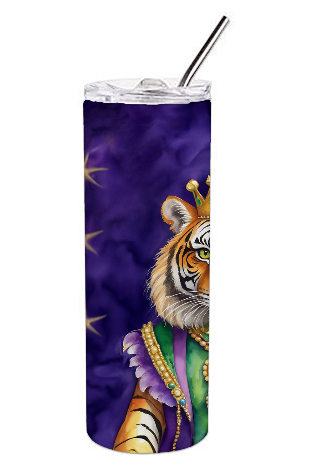 Tiger the King of Mardi Gras Stainless Steel Skinny Tumbler 20 oz Vacuum Double Walled Reusable Insulated Travel Cup