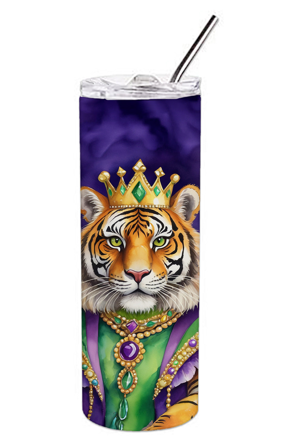 Tiger the King of Mardi Gras Stainless Steel Skinny Tumbler 20 oz Vacuum Double Walled Reusable Insulated Travel Cup