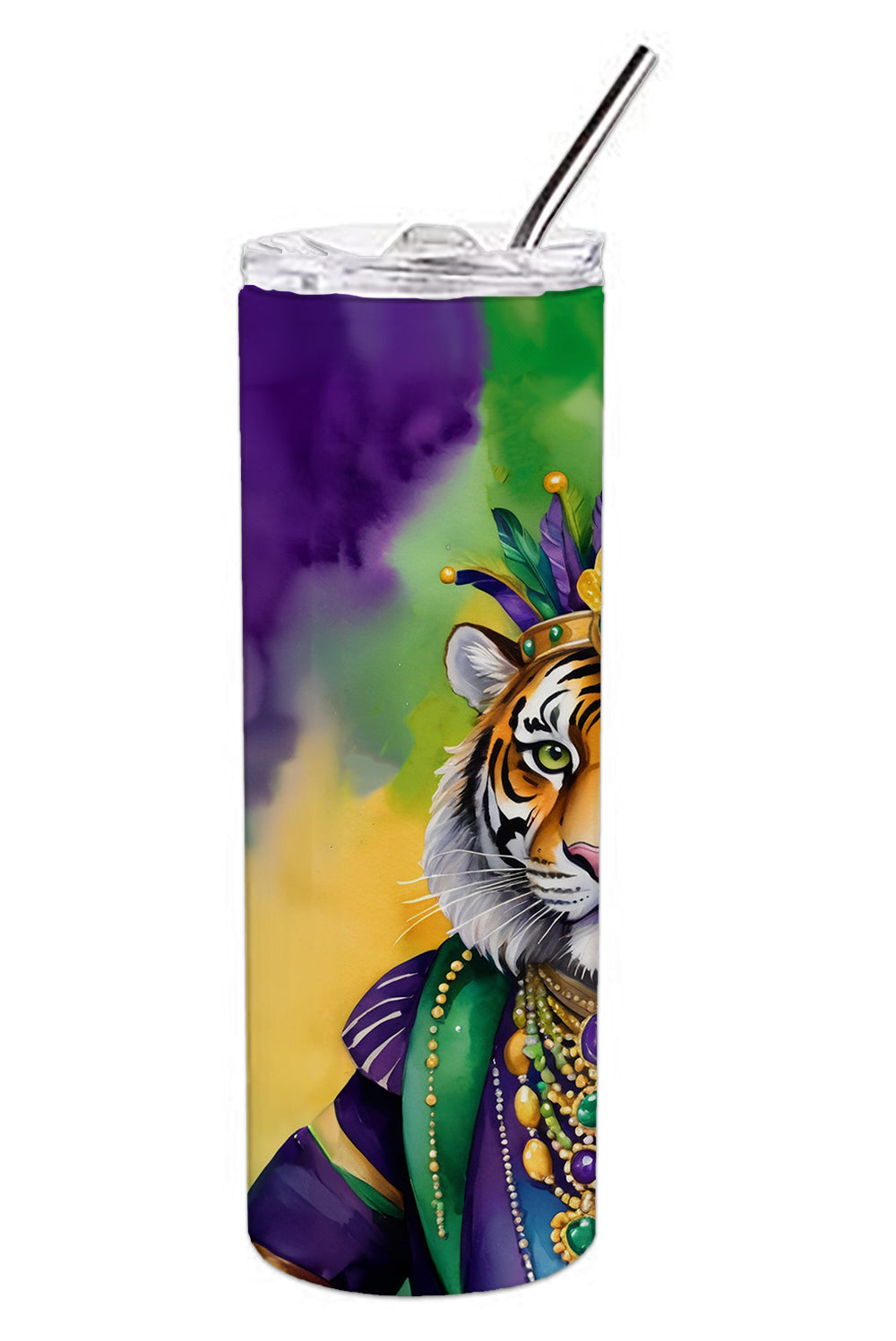 Tiger the King of Mardi Gras Stainless Steel Skinny Tumbler 20 oz Vacuum Double Walled Reusable Insulated Travel Cup