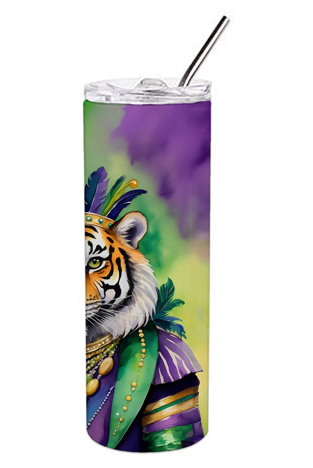 Tiger the King of Mardi Gras Stainless Steel Skinny Tumbler 20 oz Vacuum Double Walled Reusable Insulated Travel Cup