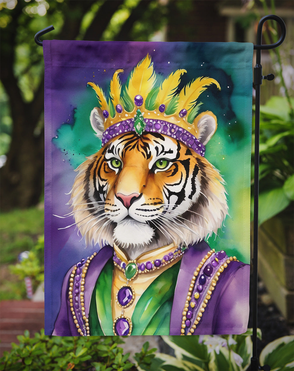 Tiger the King of Mardi Gras Garden Flag Mailbox Decorative Yard Banner Outside Patio Artwork for Flower Beds, Garden Size, Multicolor