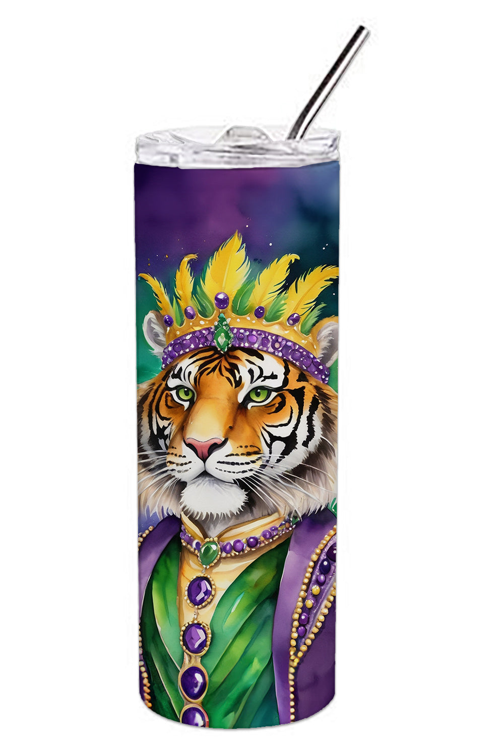 Tiger the King of Mardi Gras Stainless Steel Skinny Tumbler 20 oz Vacuum Double Walled Reusable Insulated Travel Cup