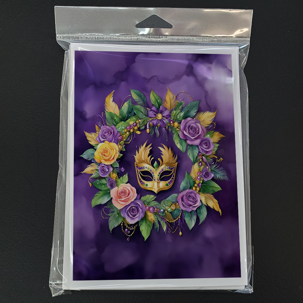 Wreath Mardi Gras Greeting Cards Pack of 8 Blank Cards with Envelopes Whimsical A7 Size 5x7