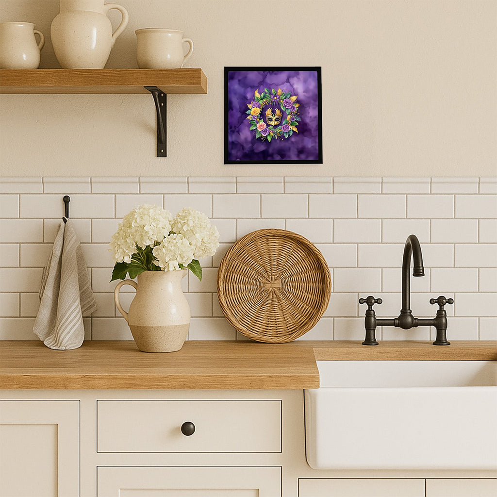 Wreath Mardi Gras Framed Metal Print Bathroom, Kitchen, Office, Home Decor Wall Art Ready to Hang, Square, 8X8