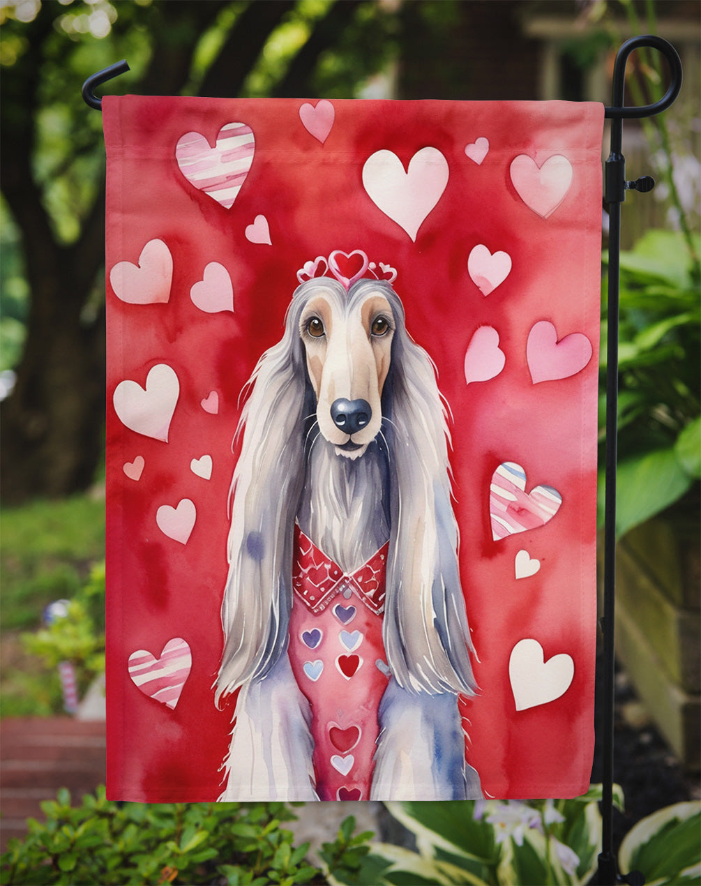 Afghan Hound My Valentine Garden Flag Mailbox Decorative Yard Banner Outside Patio Artwork for Flower Beds, Garden Size, Multicolor