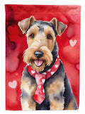 Airedale Terrier My Valentine House Flag 28x40 Porch Sleeve Pole Decorative Outside Yard Banner Artwork Wall Hanging, Polyester