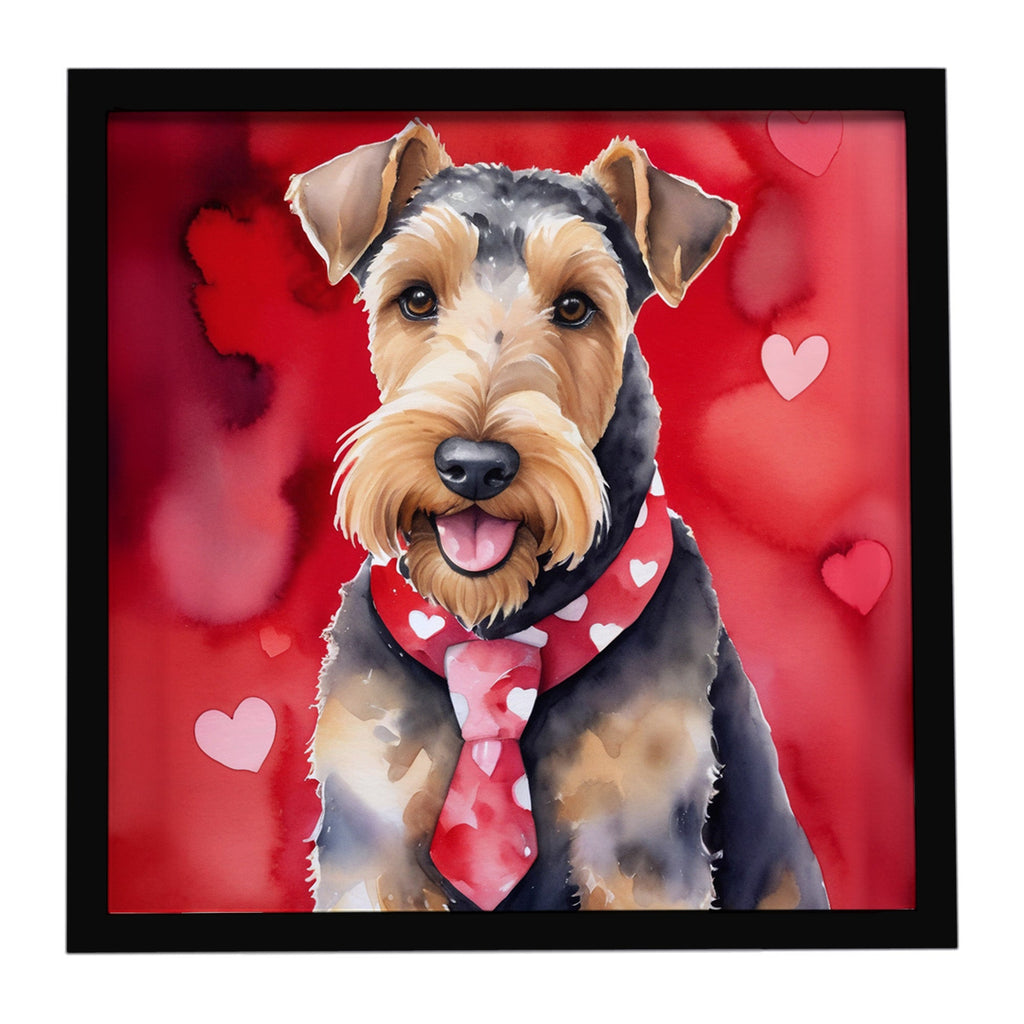 Airedale Terrier My Valentine Framed Metal Print Bathroom, Kitchen, Office, Home Decor Wall Art Ready to Hang, Square, 8X8