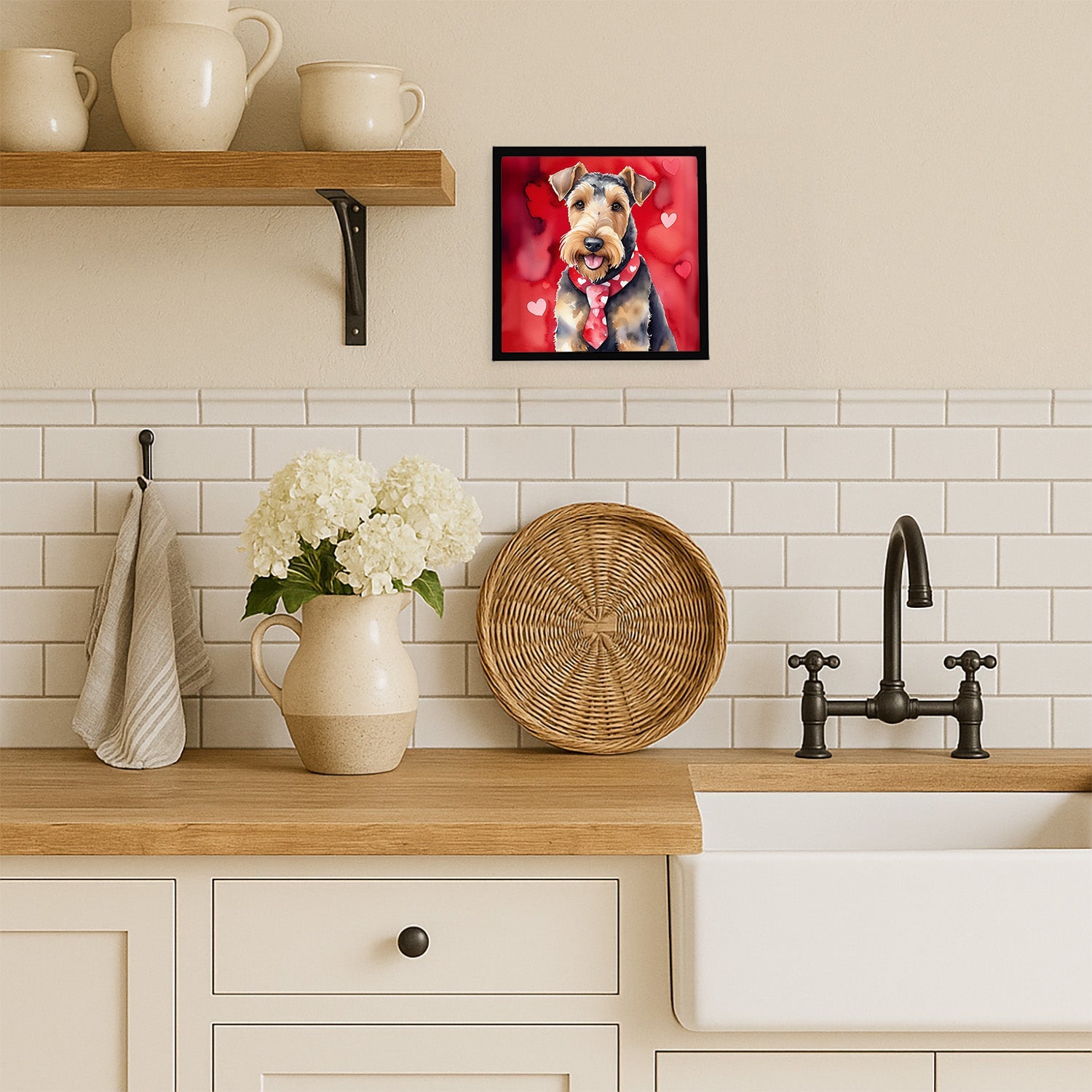 Airedale Terrier My Valentine Framed Metal Print Bathroom, Kitchen, Office, Home Decor Wall Art Ready to Hang, Square, 8X8