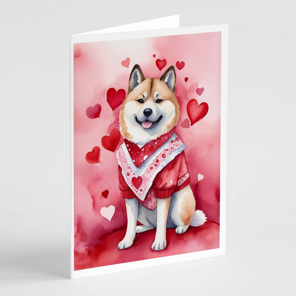 Akita My Valentine Greeting Cards Pack of 8 Blank Cards with Envelopes Whimsical A7 Size 5x7