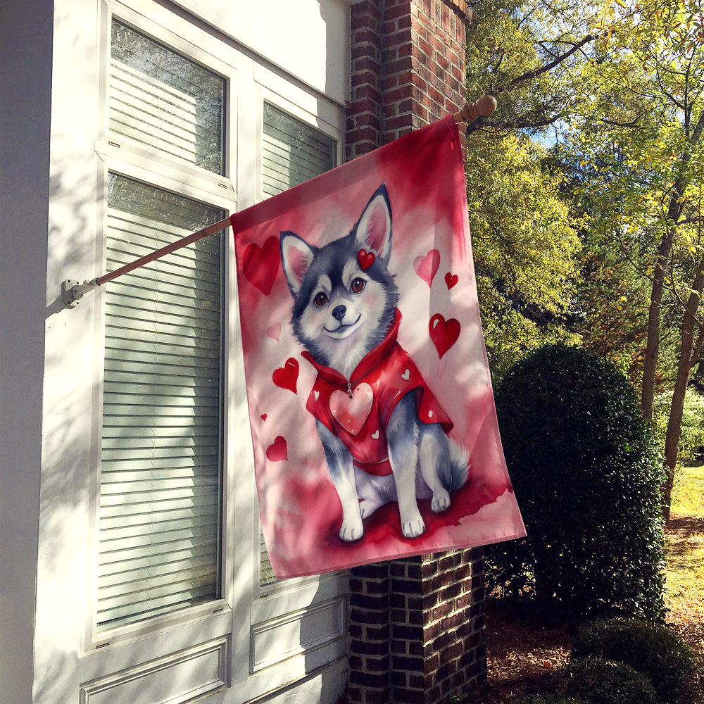 Alaskan Klee Kai My Valentine House Flag 28x40 Porch Sleeve Pole Decorative Outside Yard Banner Artwork Wall Hanging, Polyester