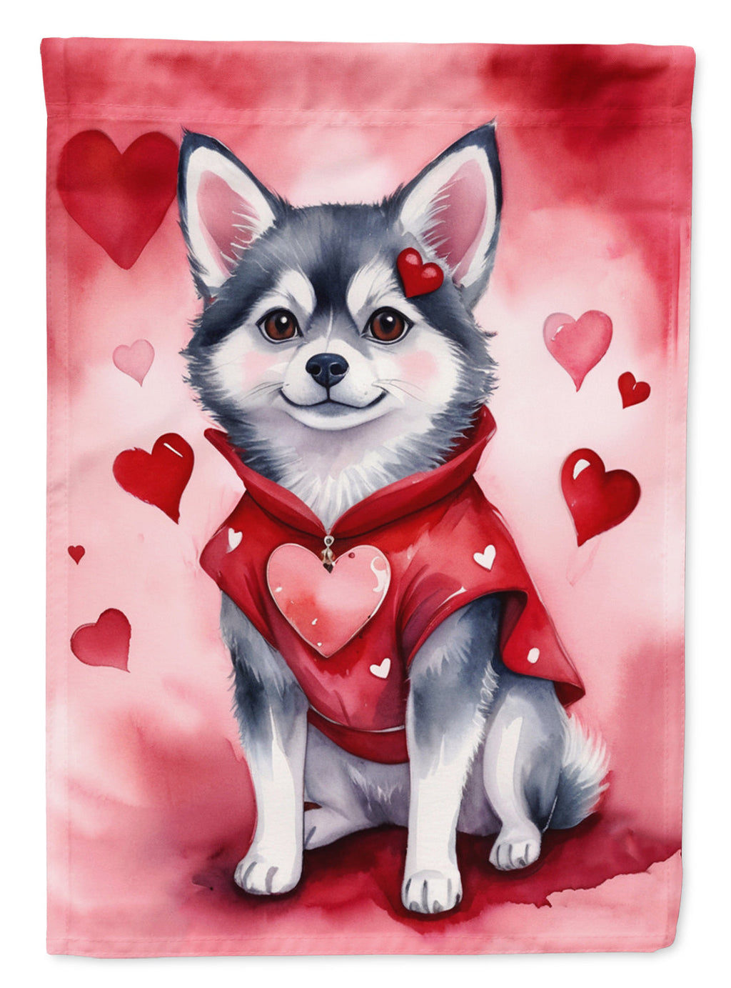 Alaskan Klee Kai My Valentine Garden Flag Mailbox Decorative Yard Banner Outside Patio Artwork for Flower Beds, Garden Size, Multicolor
