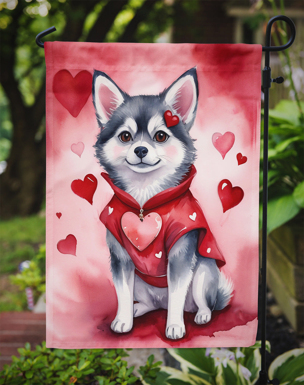 Alaskan Klee Kai My Valentine Garden Flag Mailbox Decorative Yard Banner Outside Patio Artwork for Flower Beds, Garden Size, Multicolor