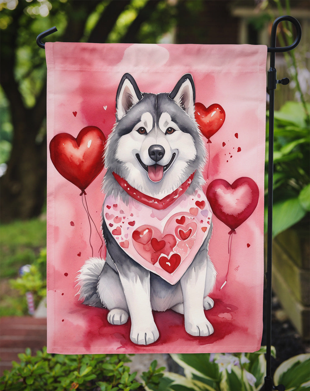 Alaskan Malamute My Valentine Garden Flag Mailbox Decorative Yard Banner Outside Patio Artwork for Flower Beds, Garden Size, Multicolor