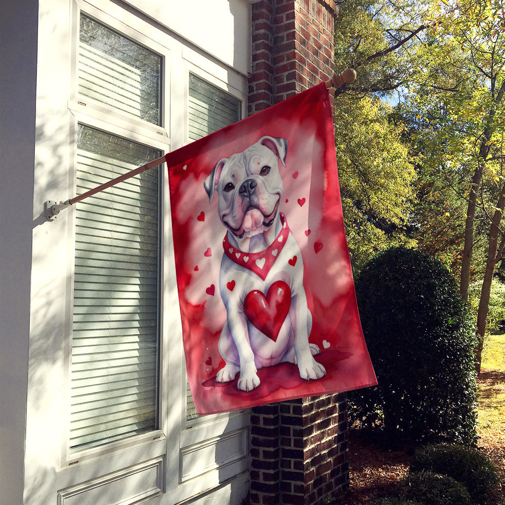American Bulldog My Valentine House Flag 28x40 Porch Sleeve Pole Decorative Outside Yard Banner Artwork Wall Hanging, Polyester