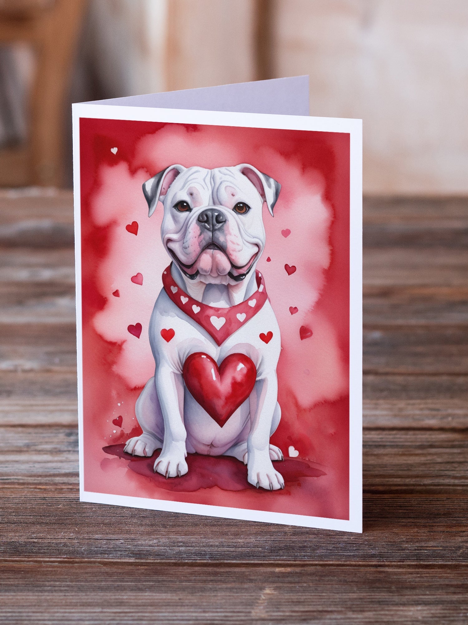 American Bulldog My Valentine Greeting Cards Pack of 8 Blank Cards with Envelopes Whimsical A7 Size 5x7