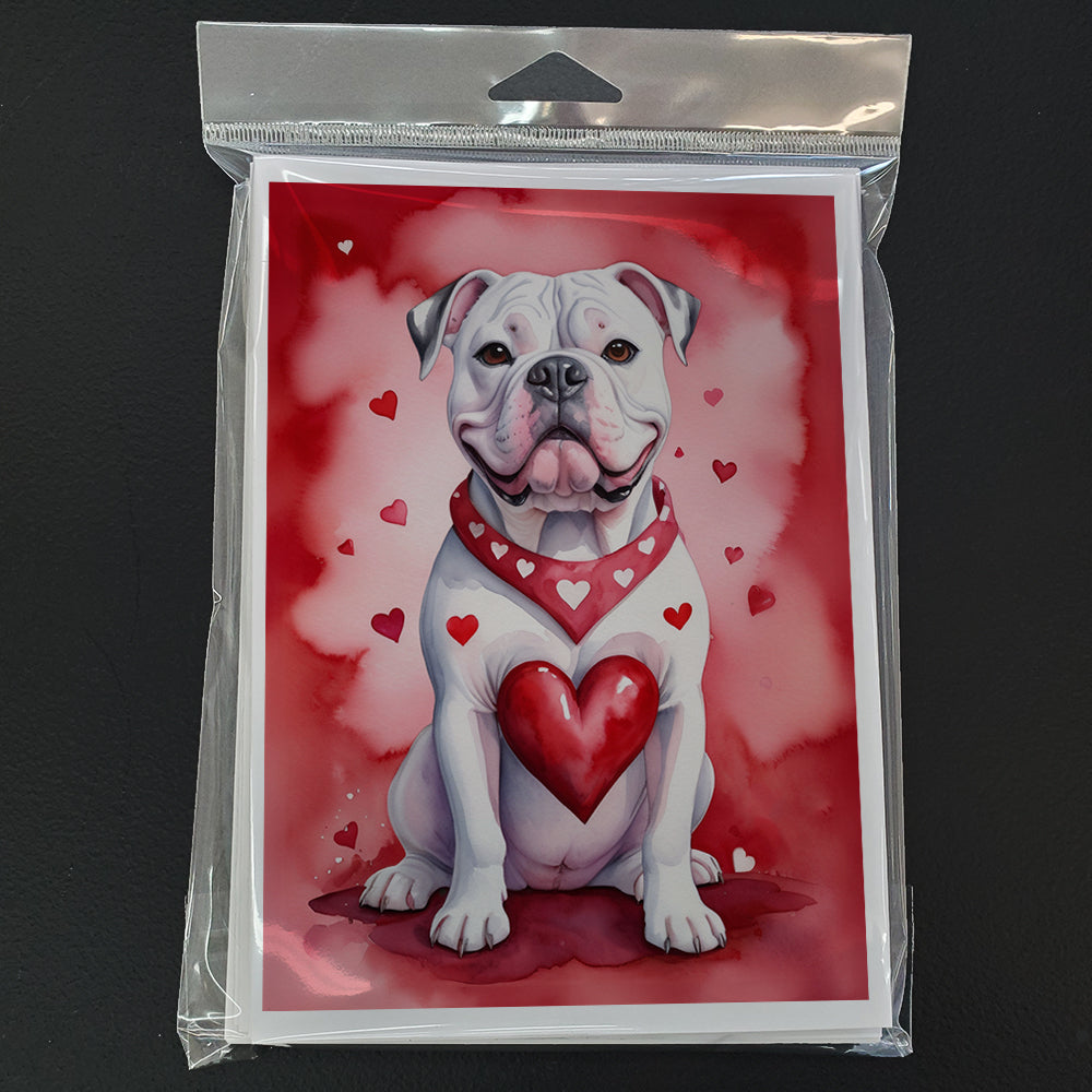American Bulldog My Valentine Greeting Cards Pack of 8 Blank Cards with Envelopes Whimsical A7 Size 5x7