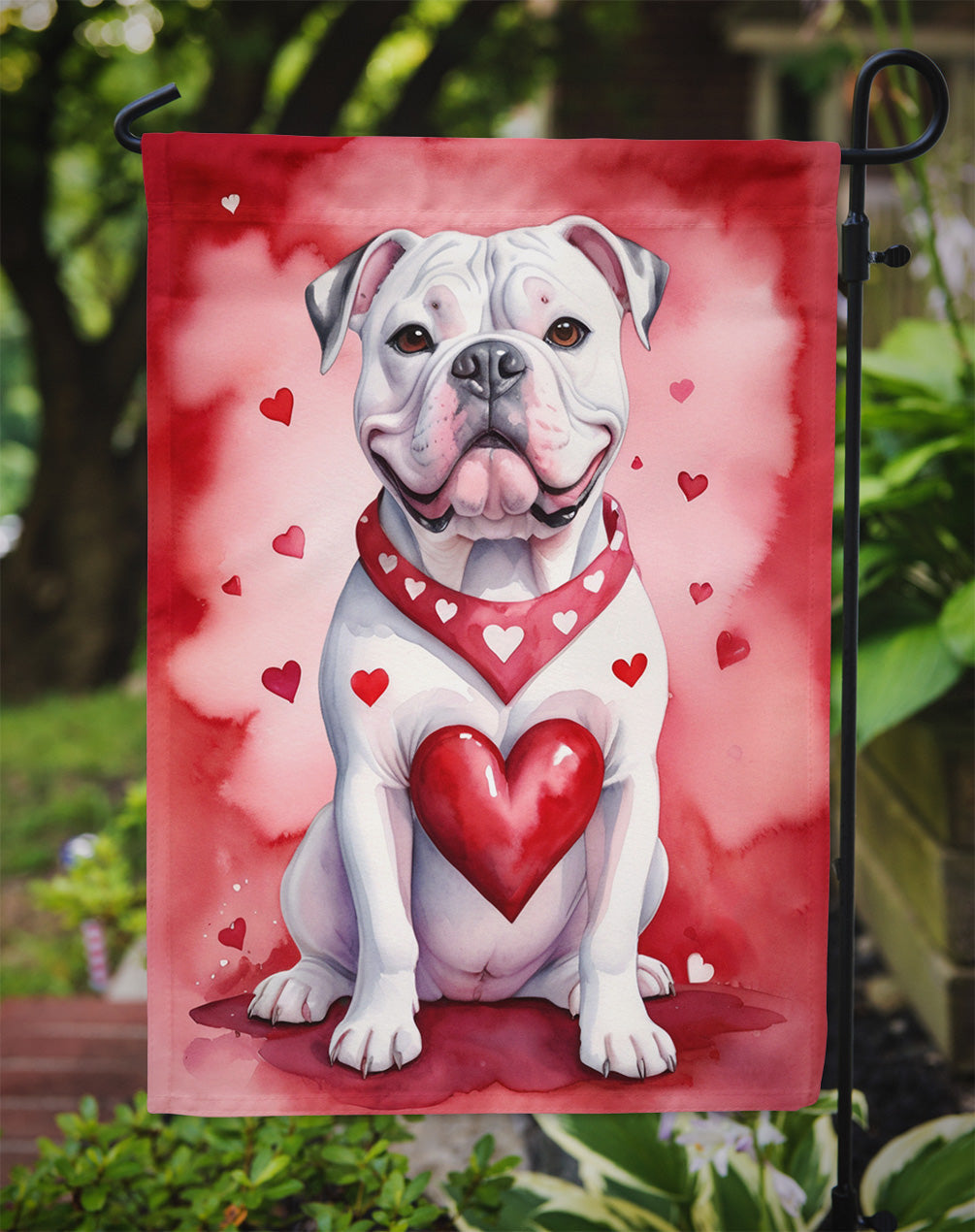 American Bulldog My Valentine Garden Flag Mailbox Decorative Yard Banner Outside Patio Artwork for Flower Beds, Garden Size, Multicolor