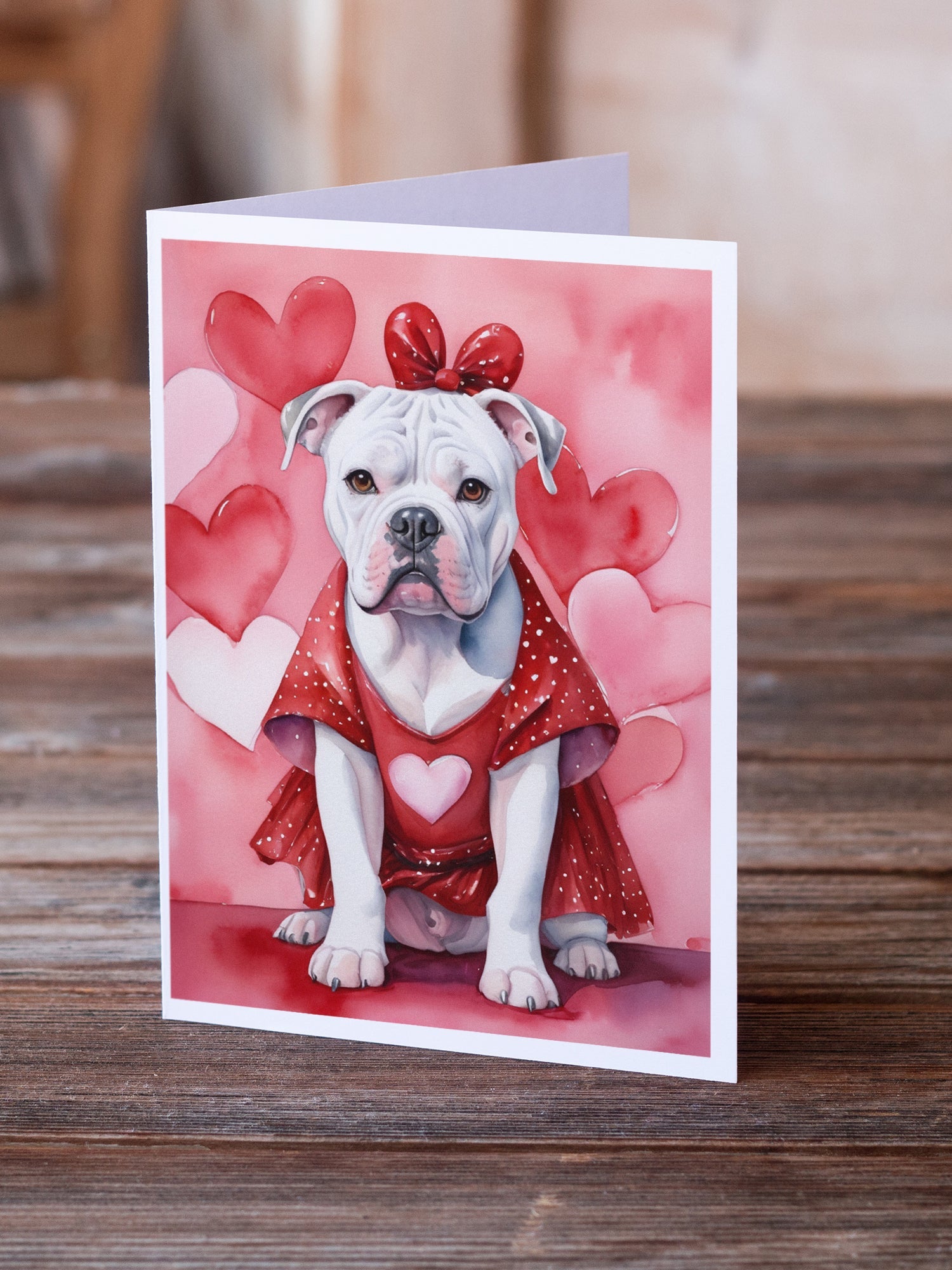 American Bulldog My Valentine Greeting Cards Pack of 8 Blank Cards with Envelopes Whimsical A7 Size 5x7