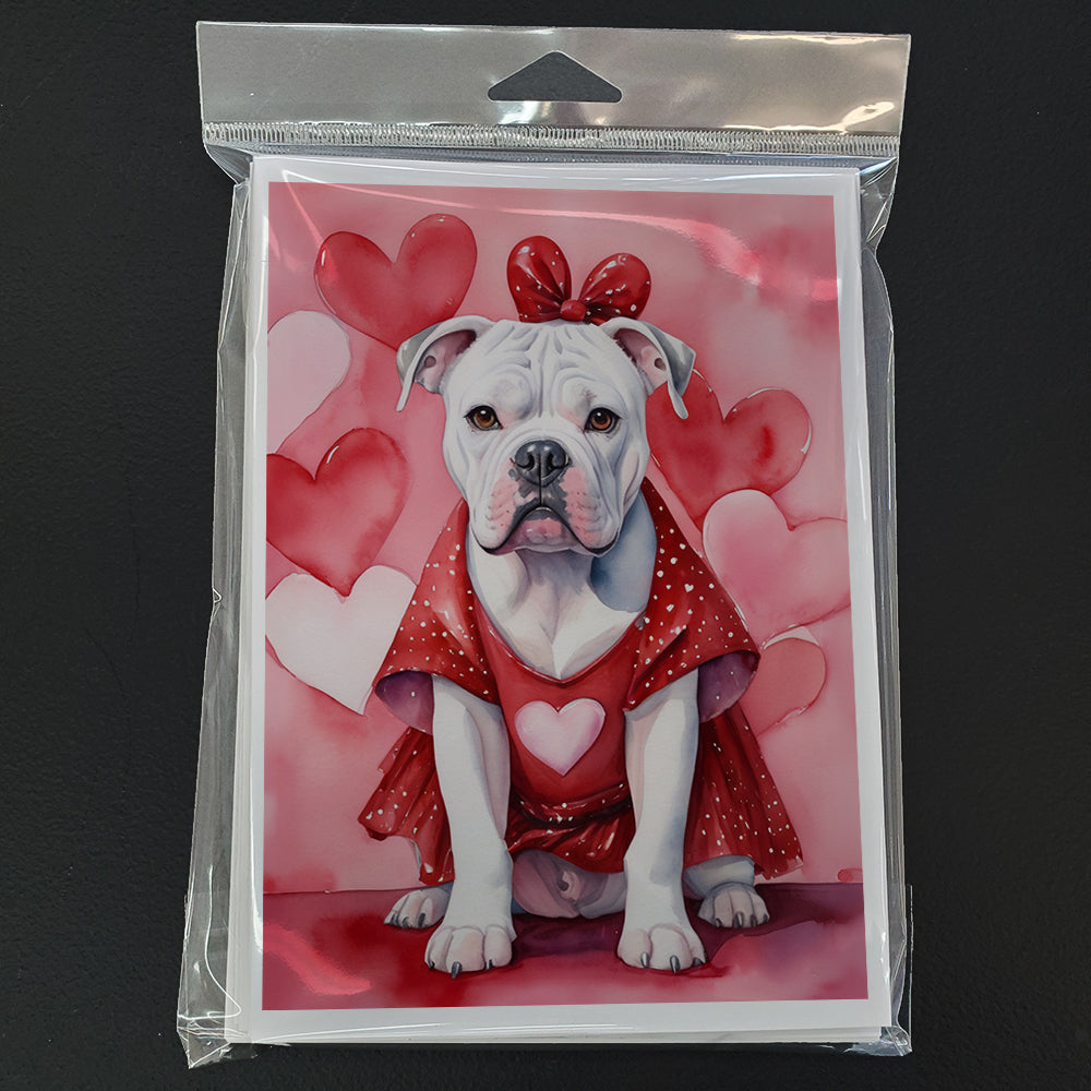 American Bulldog My Valentine Greeting Cards Pack of 8 Blank Cards with Envelopes Whimsical A7 Size 5x7