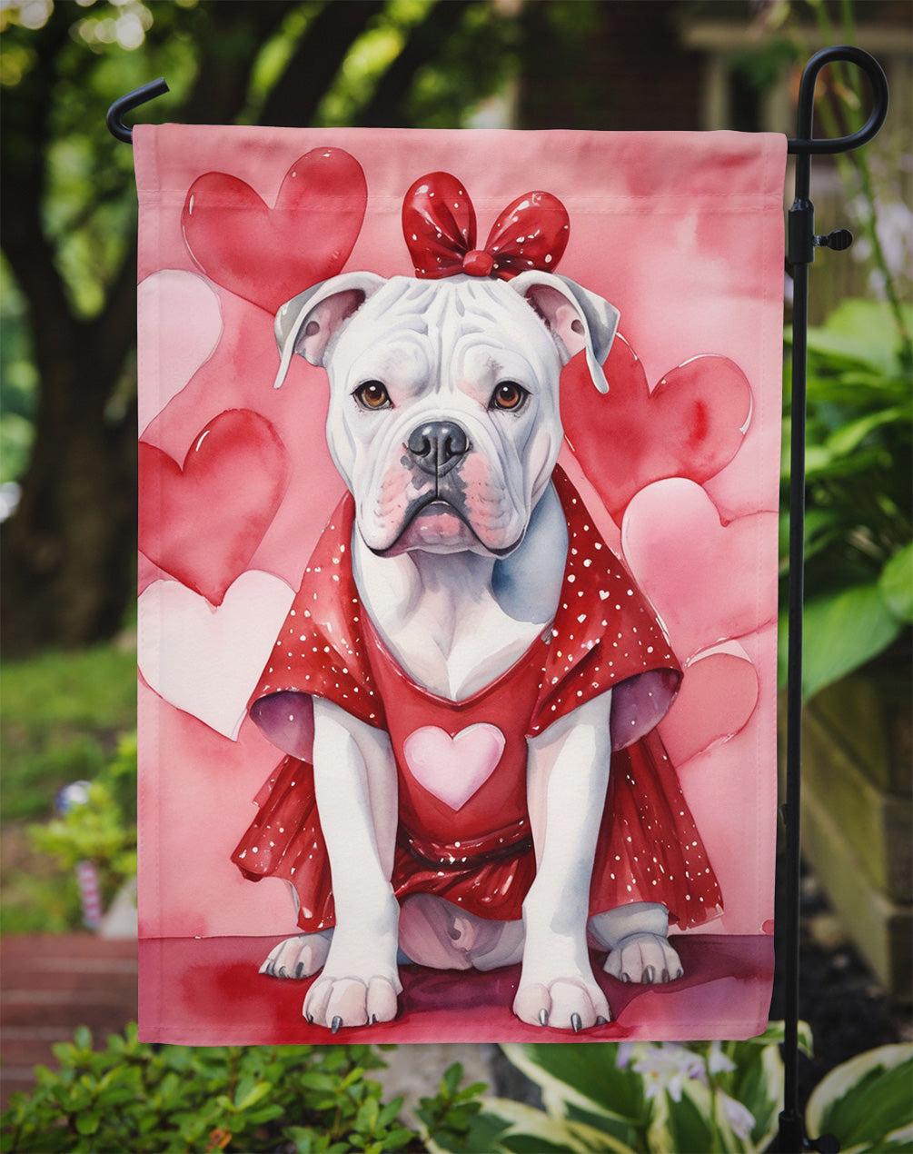 American Bulldog My Valentine Garden Flag Mailbox Decorative Yard Banner Outside Patio Artwork for Flower Beds, Garden Size, Multicolor