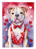 American Bulldog My Valentine House Flag 28x40 Porch Sleeve Pole Decorative Outside Yard Banner Artwork Wall Hanging, Polyester