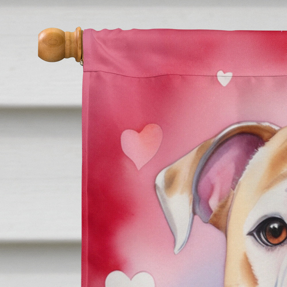 American Bulldog My Valentine House Flag 28x40 Porch Sleeve Pole Decorative Outside Yard Banner Artwork Wall Hanging, Polyester