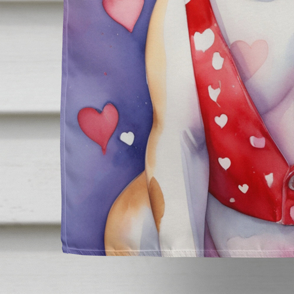 American Bulldog My Valentine House Flag 28x40 Porch Sleeve Pole Decorative Outside Yard Banner Artwork Wall Hanging, Polyester