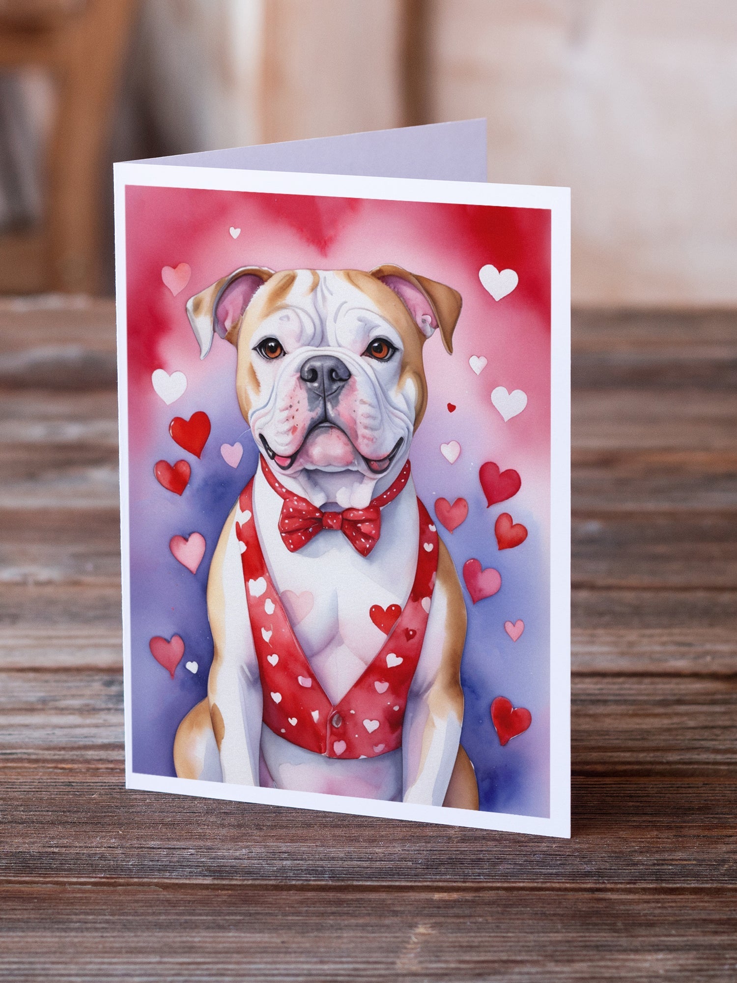 American Bulldog My Valentine Greeting Cards Pack of 8 Blank Cards with Envelopes Whimsical A7 Size 5x7