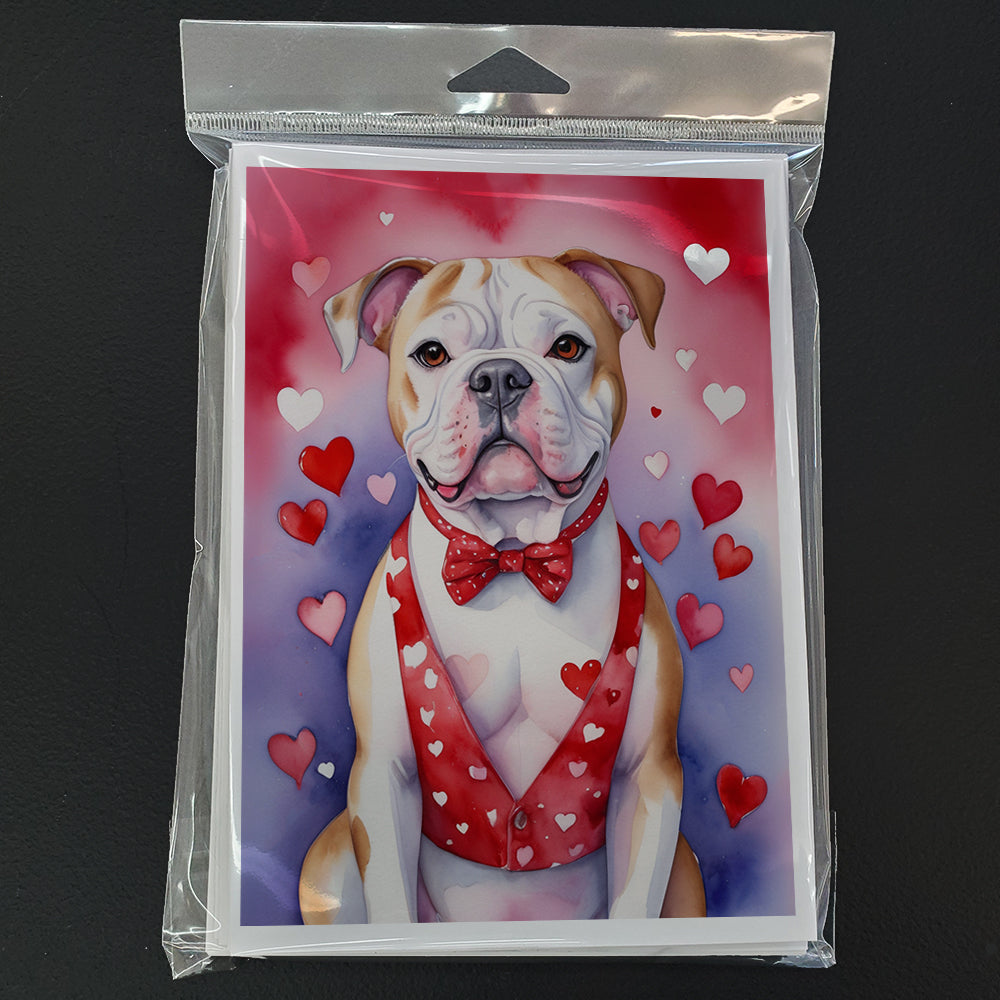 American Bulldog My Valentine Greeting Cards Pack of 8 Blank Cards with Envelopes Whimsical A7 Size 5x7