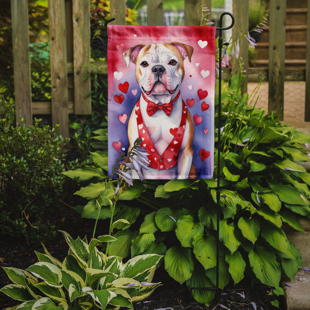 American Bulldog My Valentine Garden Flag Mailbox Decorative Yard Banner Outside Patio Artwork for Flower Beds, Garden Size, Multicolor