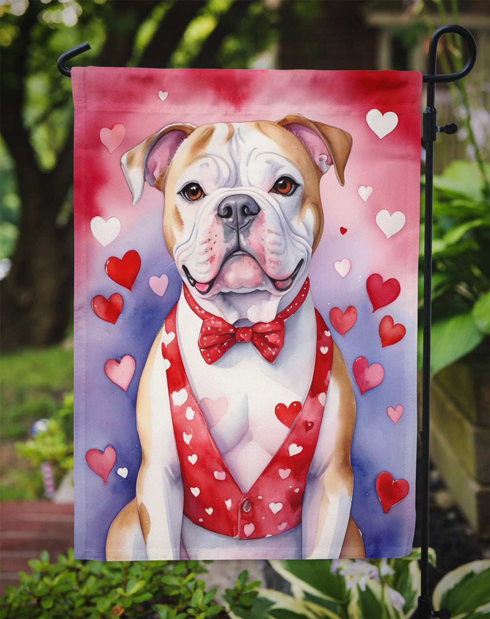 American Bulldog My Valentine Garden Flag Mailbox Decorative Yard Banner Outside Patio Artwork for Flower Beds, Garden Size, Multicolor