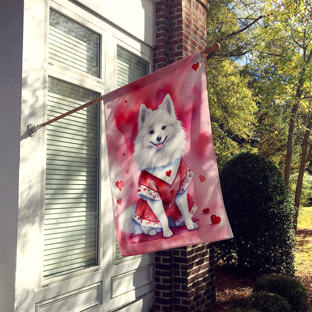 American Eskimo My Valentine House Flag 28x40 Porch Sleeve Pole Decorative Outside Yard Banner Artwork Wall Hanging, Polyester