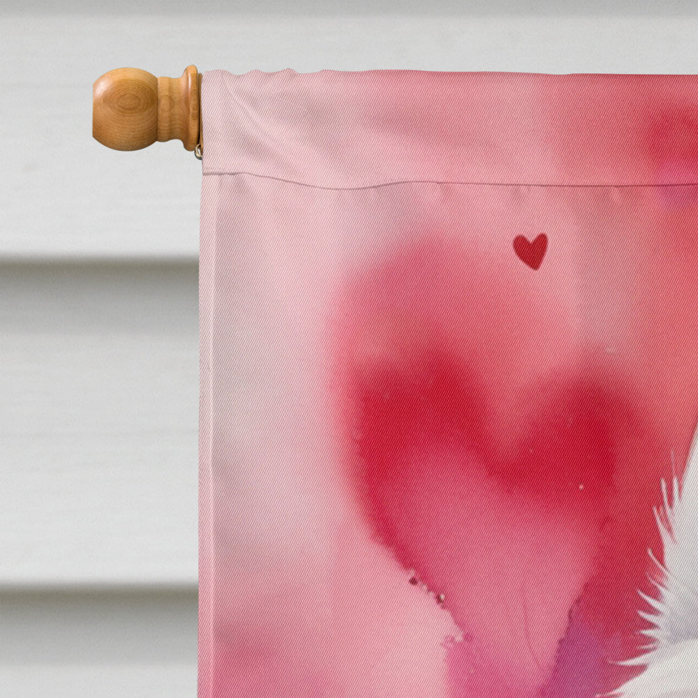 American Eskimo My Valentine House Flag 28x40 Porch Sleeve Pole Decorative Outside Yard Banner Artwork Wall Hanging, Polyester