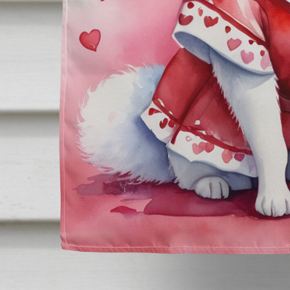American Eskimo My Valentine House Flag 28x40 Porch Sleeve Pole Decorative Outside Yard Banner Artwork Wall Hanging, Polyester