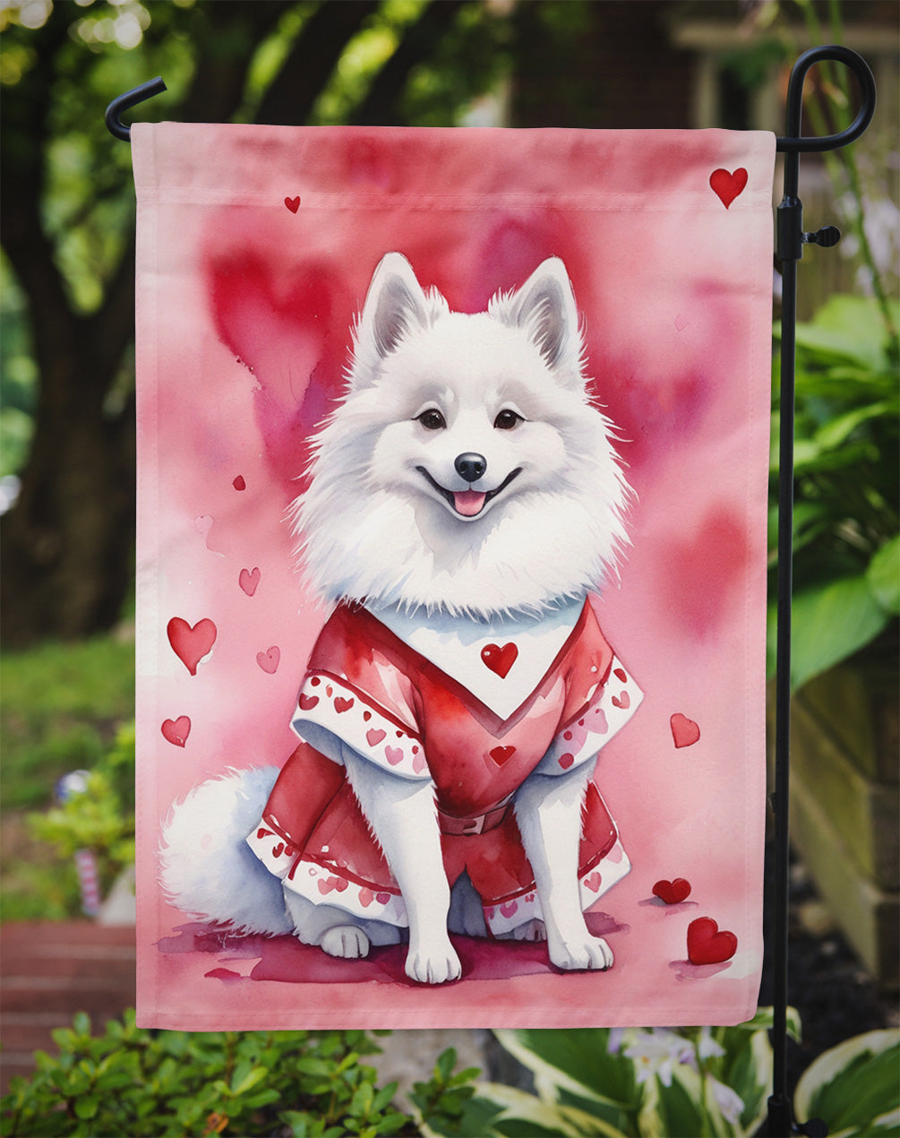American Eskimo My Valentine Garden Flag Mailbox Decorative Yard Banner Outside Patio Artwork for Flower Beds, Garden Size, Multicolor