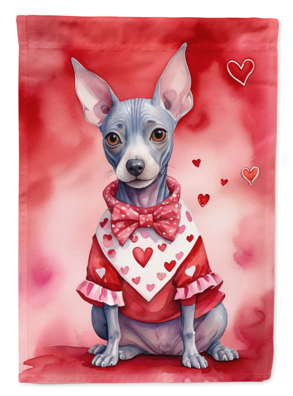 American Hairless Terrier My Valentine House Flag 28x40 Porch Sleeve Pole Decorative Outside Yard Banner Artwork Wall Hanging, Polyester