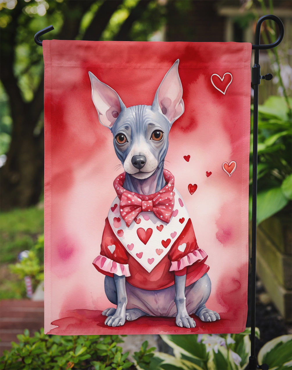 American Hairless Terrier My Valentine Garden Flag Mailbox Decorative Yard Banner Outside Patio Artwork for Flower Beds, Garden Size, Multicolor