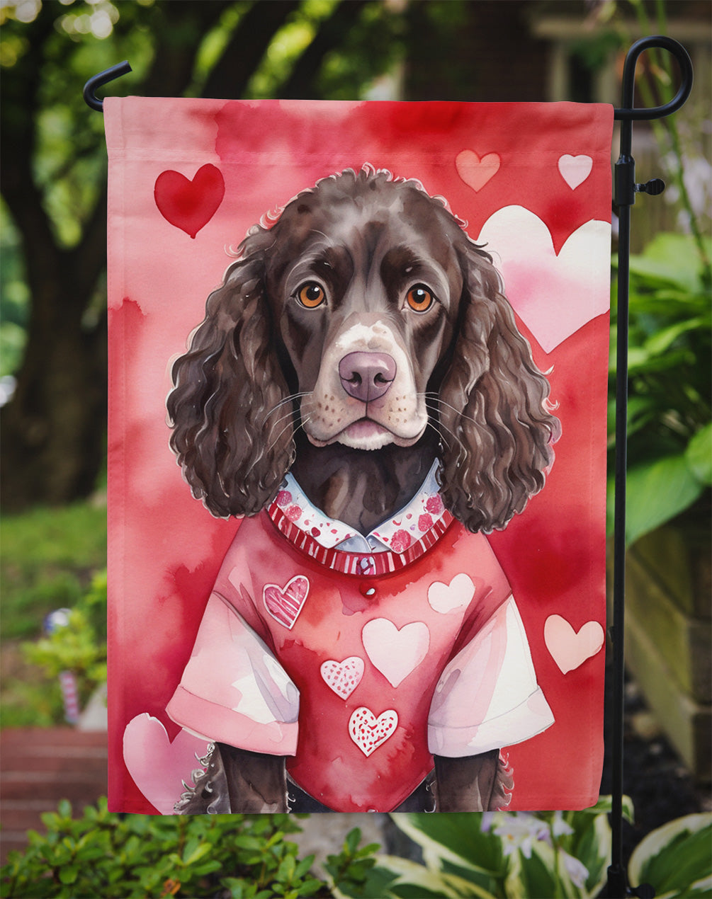 American Water Spaniel My Valentine Garden Flag Mailbox Decorative Yard Banner Outside Patio Artwork for Flower Beds, Garden Size, Multicolor