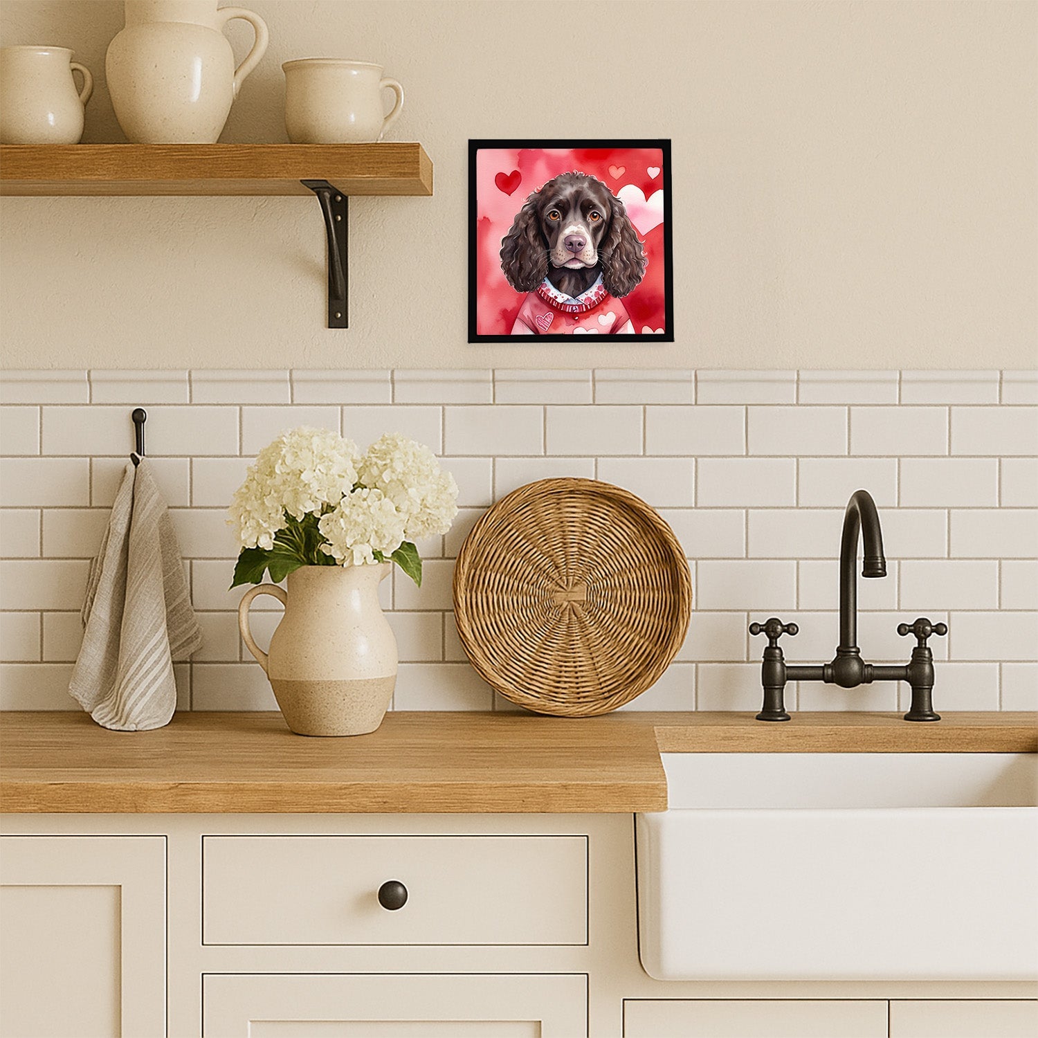 American Water Spaniel My Valentine Framed Metal Print Bathroom, Kitchen, Office, Home Decor Wall Art Ready to Hang, Square, 8X8