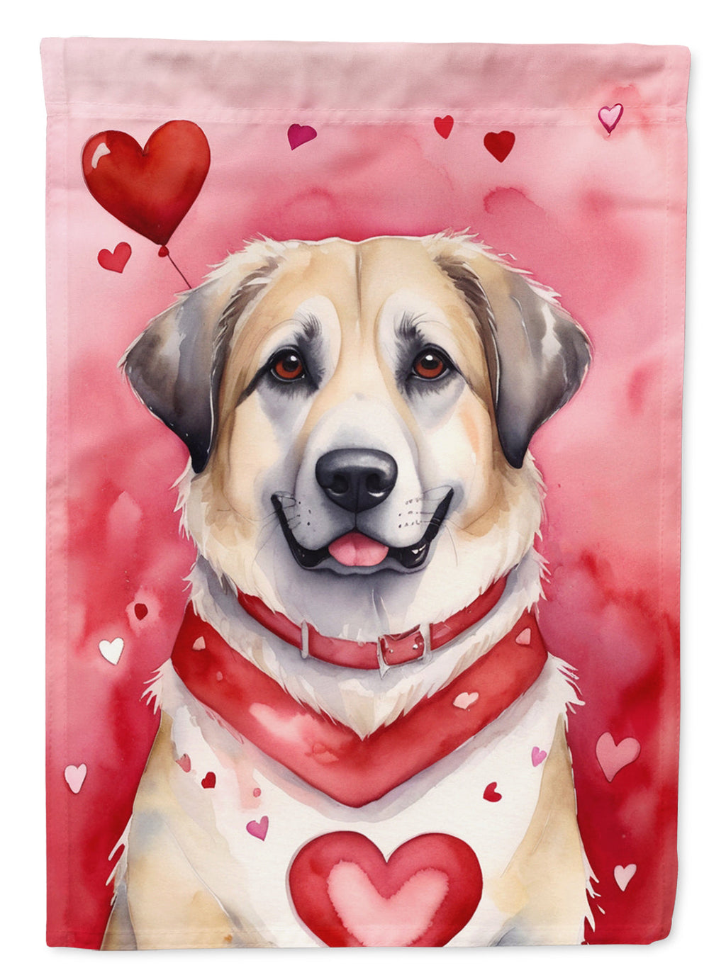 Anatolian Shepherd Dog My Valentine House Flag 28x40 Porch Sleeve Pole Decorative Outside Yard Banner Artwork Wall Hanging, Polyester