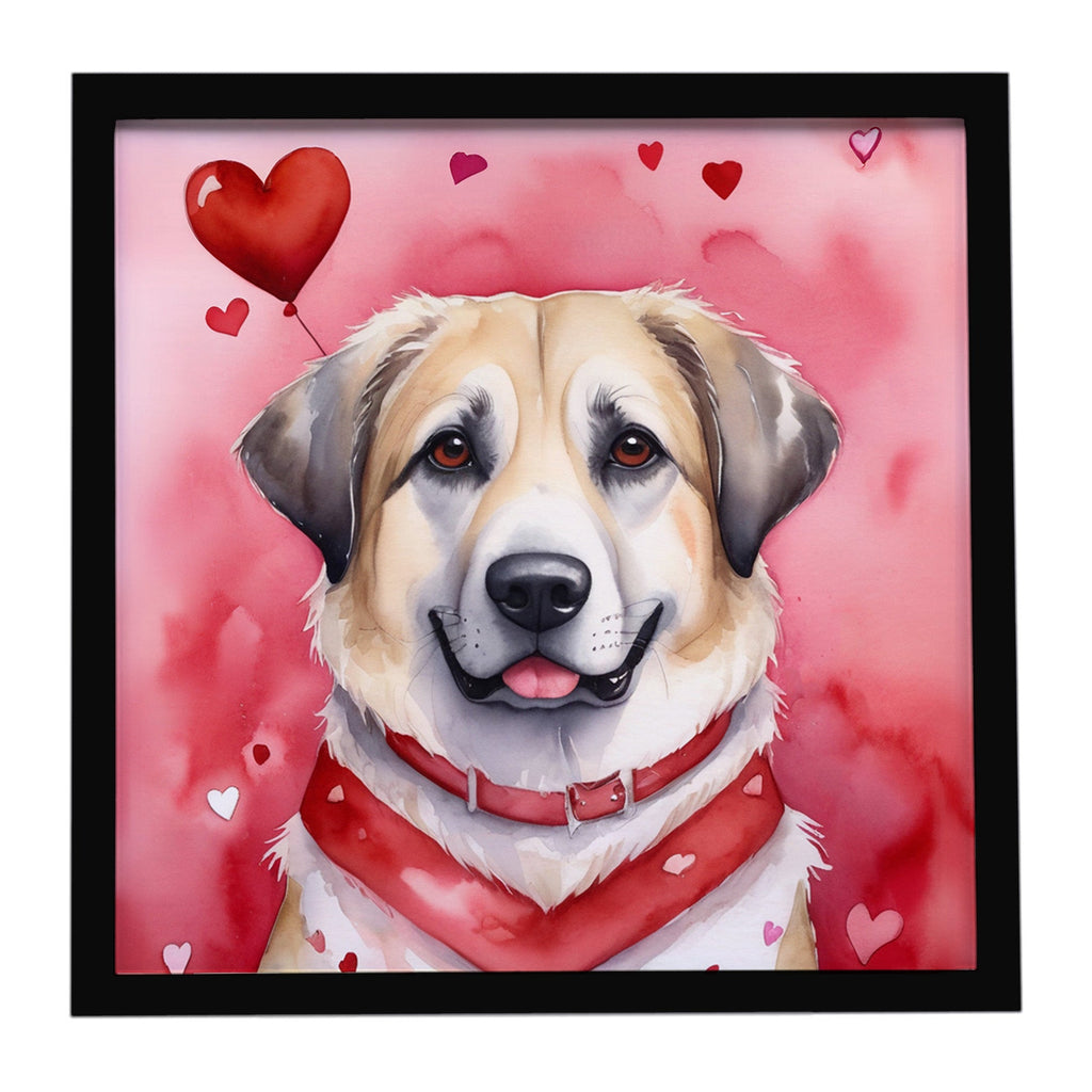Anatolian Shepherd Dog My Valentine Framed Metal Print Bathroom, Kitchen, Office, Home Decor Wall Art Ready to Hang, Square, 8X8