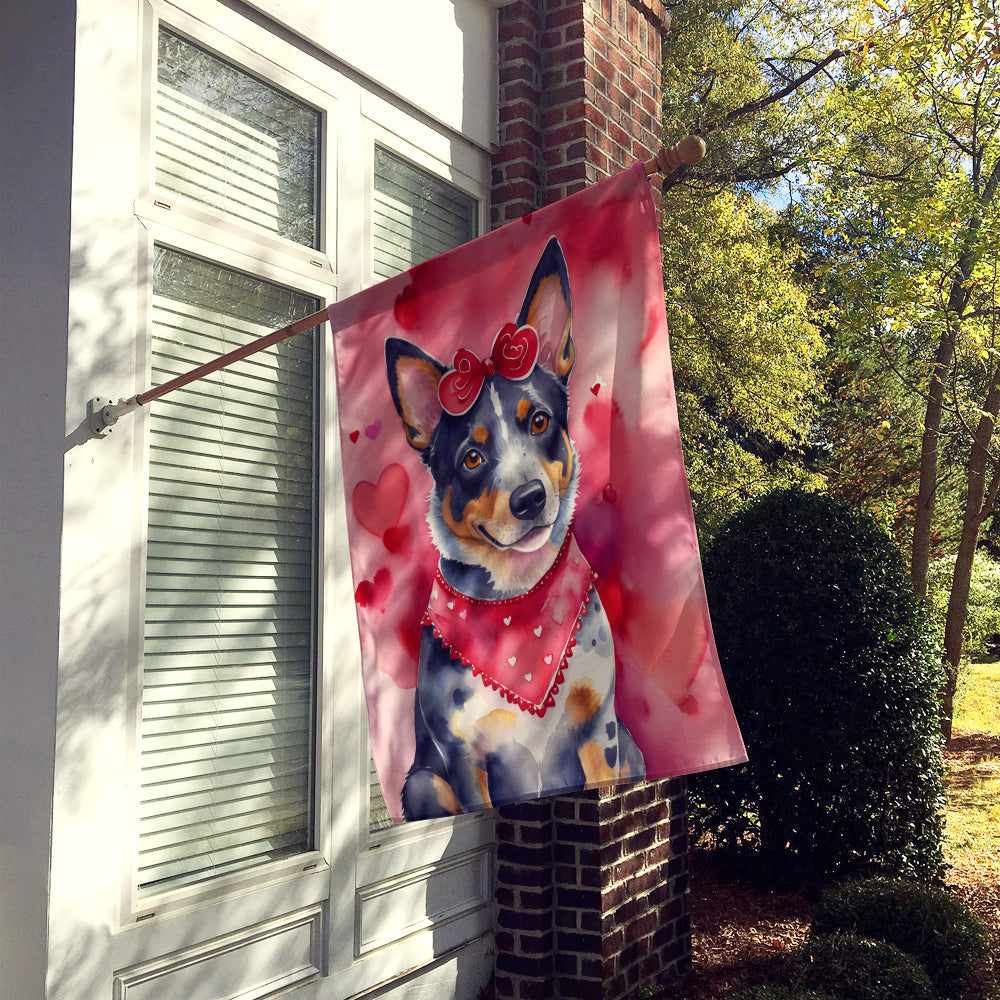Australian Cattle Dog My Valentine House Flag 28x40 Porch Sleeve Pole Decorative Outside Yard Banner Artwork Wall Hanging, Polyester