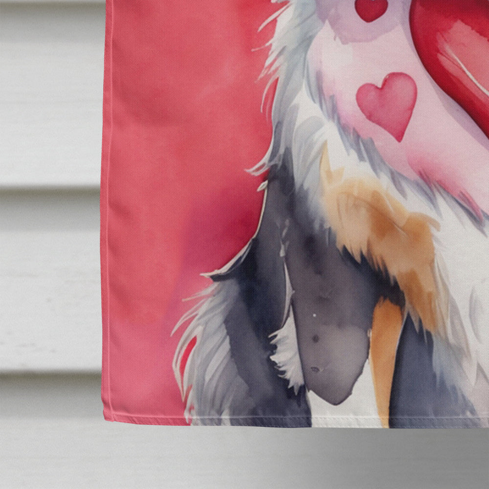 Australian Shepherd My Valentine House Flag 28x40 Porch Sleeve Pole Decorative Outside Yard Banner Artwork Wall Hanging, Polyester