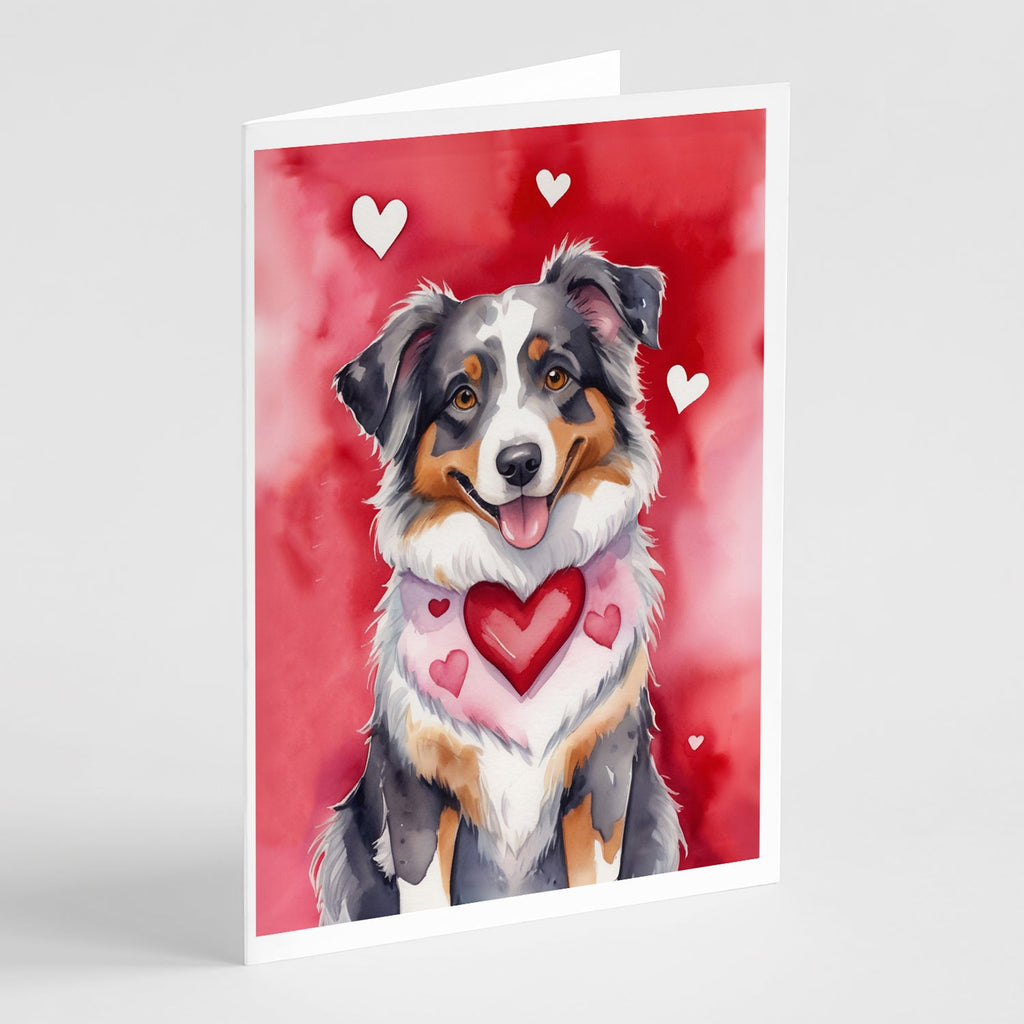 Australian Shepherd My Valentine Greeting Cards Pack of 8 Blank Cards with Envelopes Whimsical A7 Size 5x7