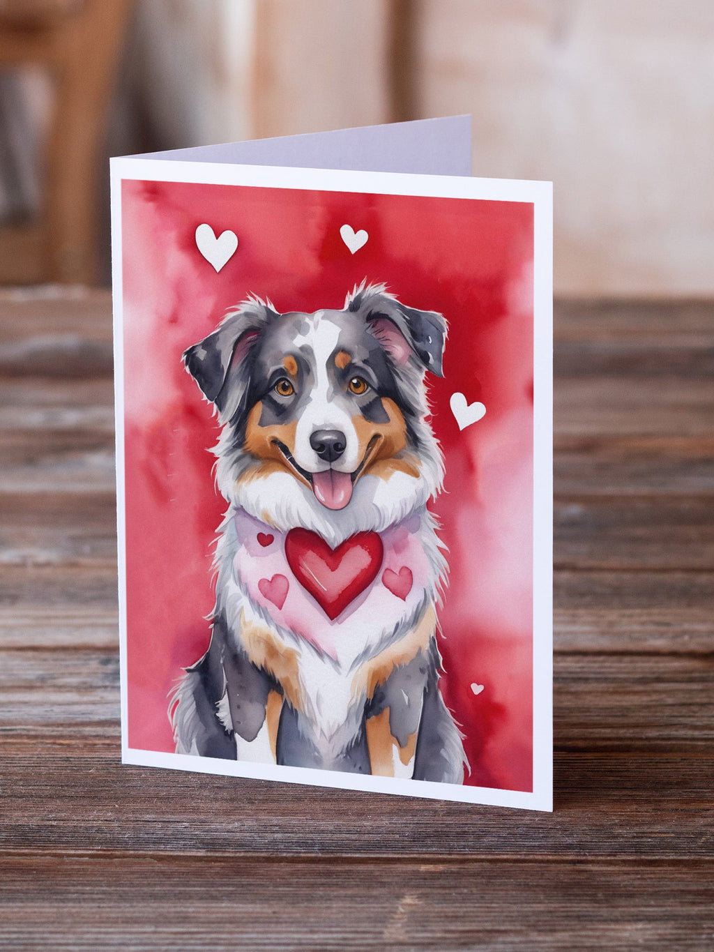 Australian Shepherd My Valentine Greeting Cards Pack of 8 Blank Cards with Envelopes Whimsical A7 Size 5x7