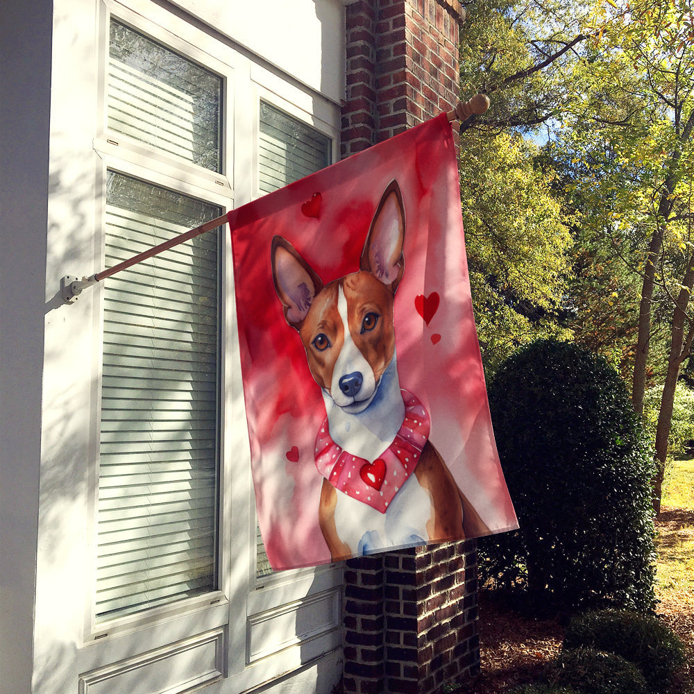 Basenji My Valentine House Flag 28x40 Porch Sleeve Pole Decorative Outside Yard Banner Artwork Wall Hanging, Polyester