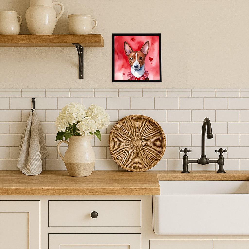 Basenji My Valentine Framed Metal Print Bathroom, Kitchen, Office, Home Decor Wall Art Ready to Hang, Square, 8X8