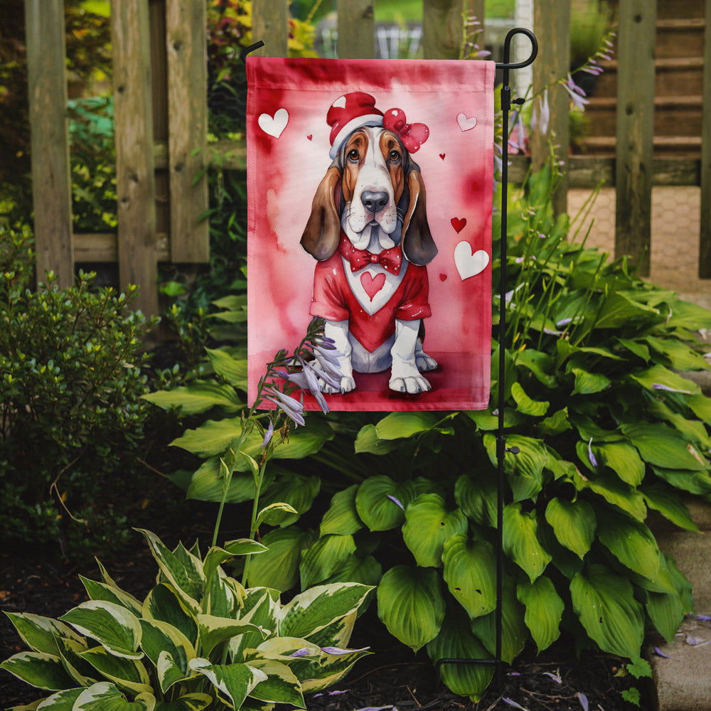 Basset Hound My Valentine Garden Flag Mailbox Decorative Yard Banner Outside Patio Artwork for Flower Beds, Garden Size, Multicolor