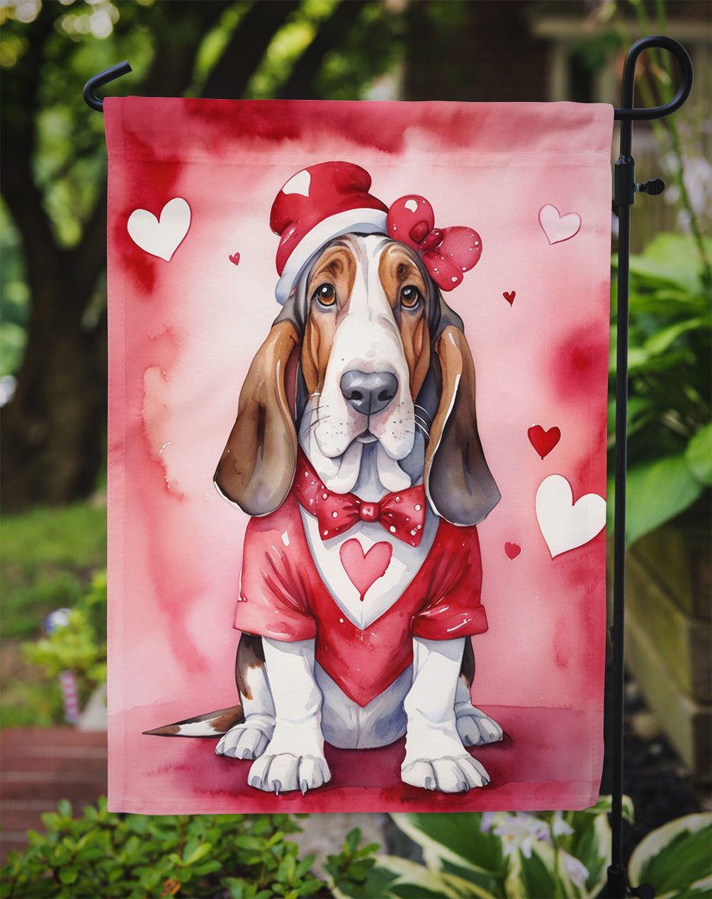 Basset Hound My Valentine Garden Flag Mailbox Decorative Yard Banner Outside Patio Artwork for Flower Beds, Garden Size, Multicolor
